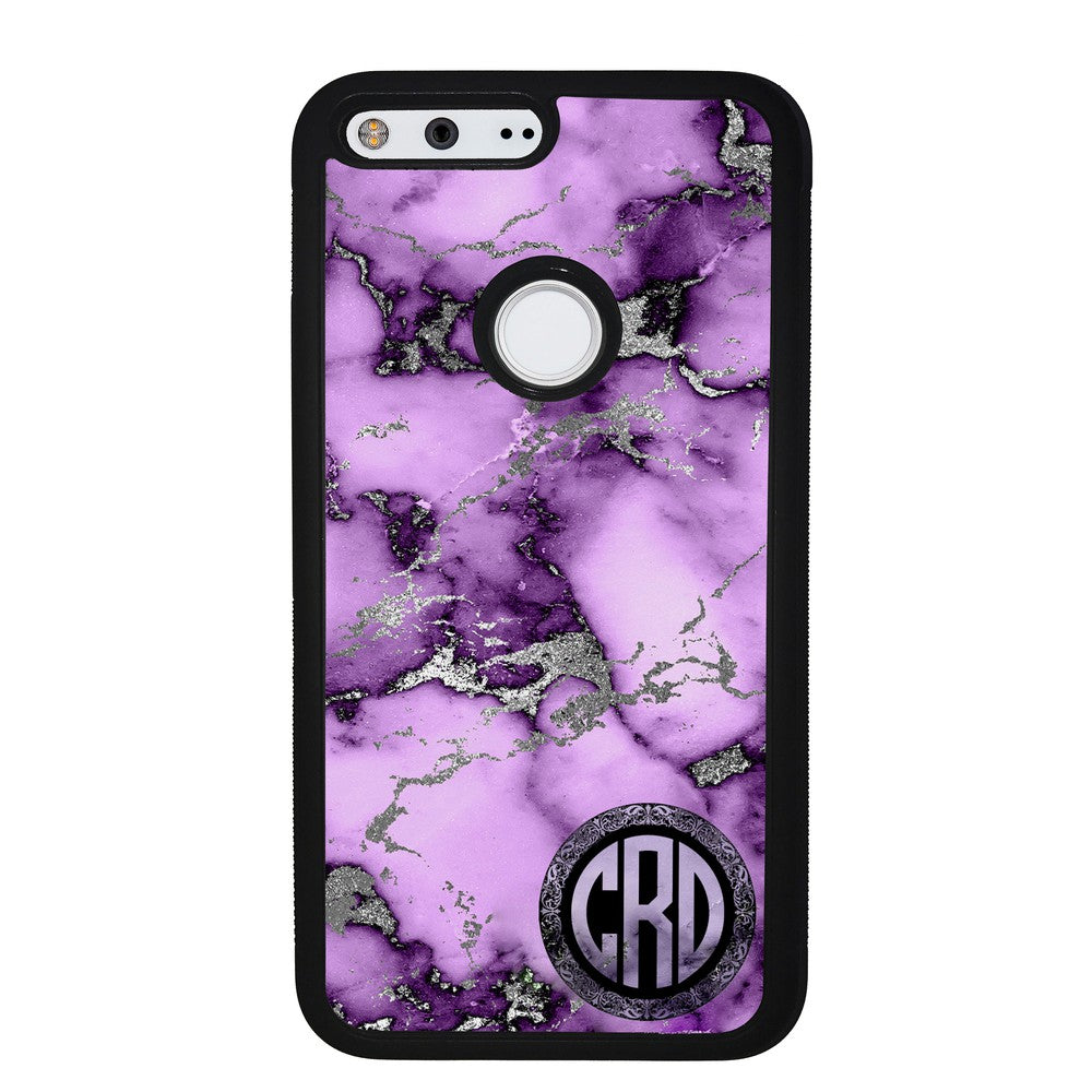 Purple and Silver Marble Monogram | Google Phone Case