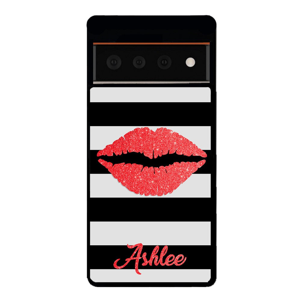 Black White Bars Red Lips Personalized | Google Phone Case