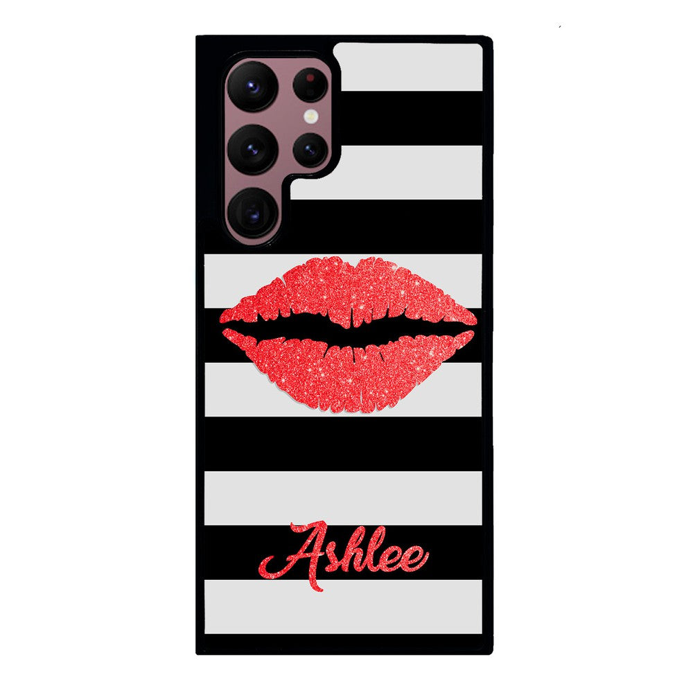 Black White Bars Red Lips Personalized | Samsung Phone Case