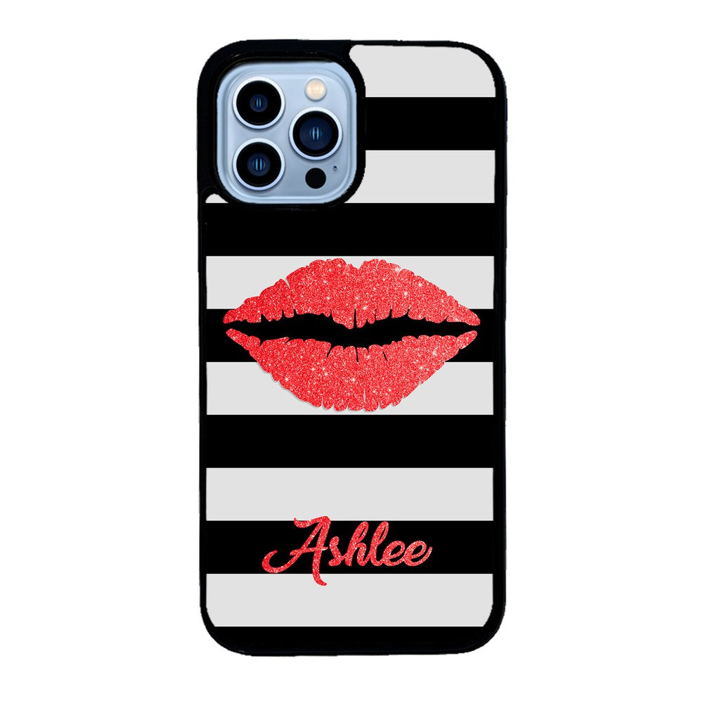 Black White Bars Red Lips Personalized | Apple iPhone Case