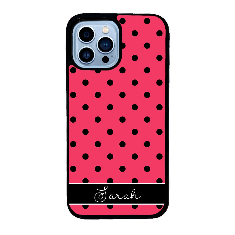 Pinkish Red Polka Dot Black Personalized | Apple iPhone Case