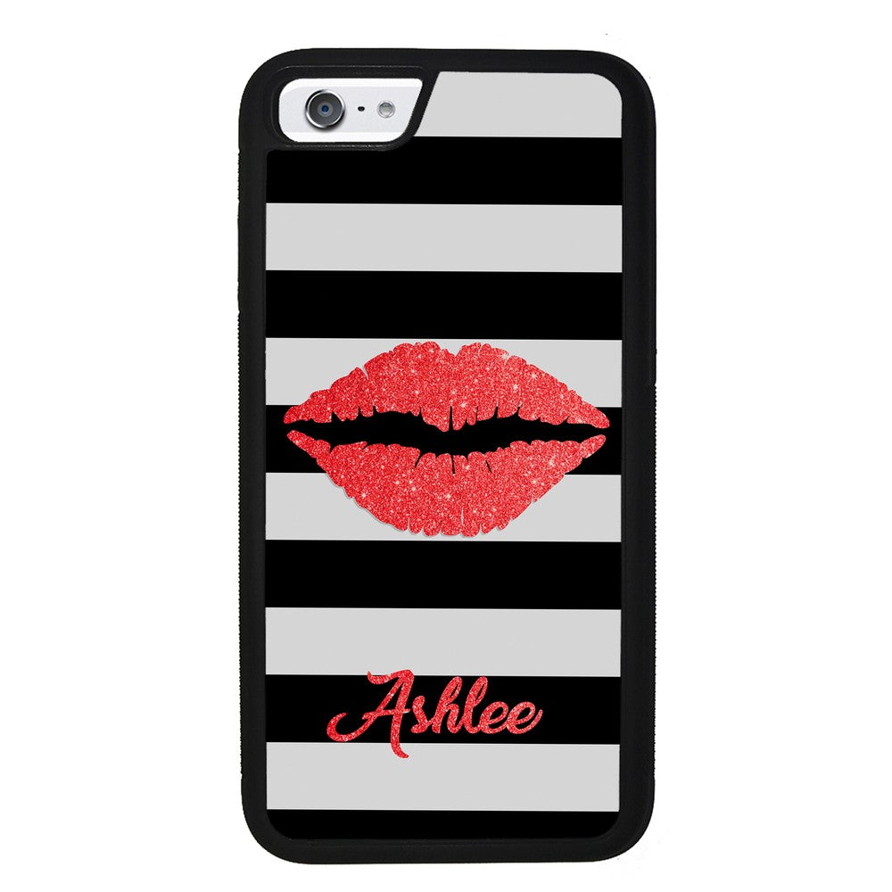 Black White Bars Red Lips Personalized | Apple iPhone Case