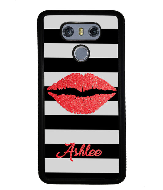 Black White Bars Red Lips Personalized | LG Phone Case