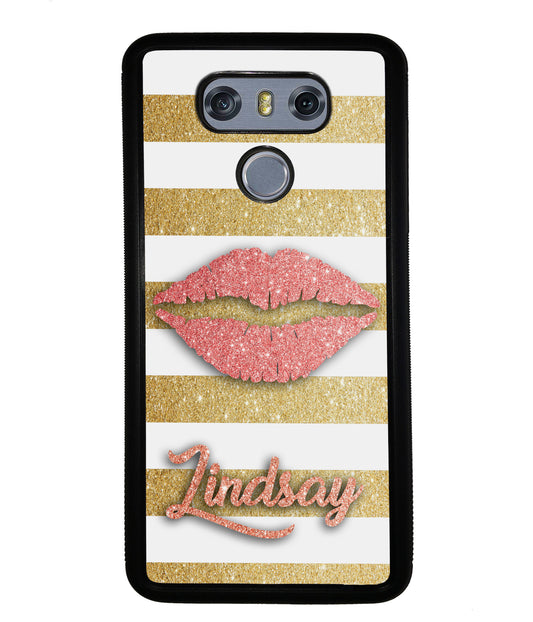 Red Glitter Lips Gold Bars Personalized | LG Phone Case