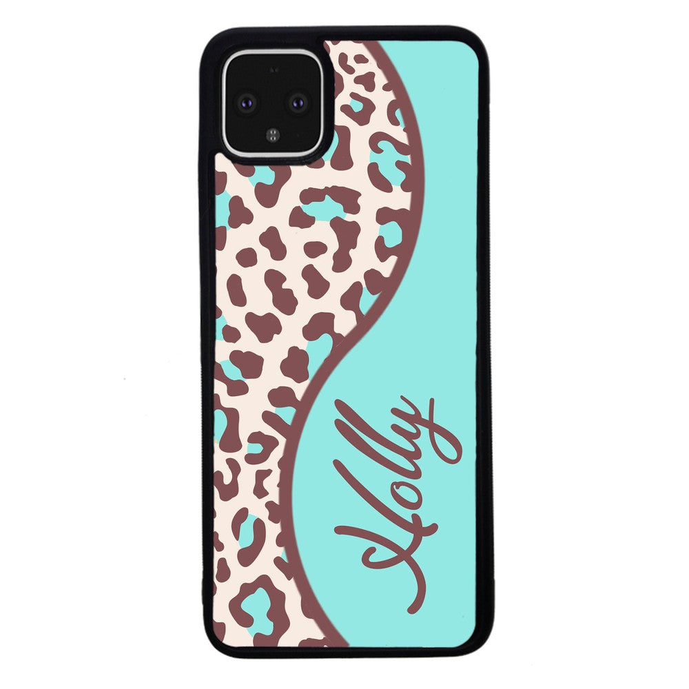 Teal and Brown Leopard Curvy Personalized | Google Phone Case