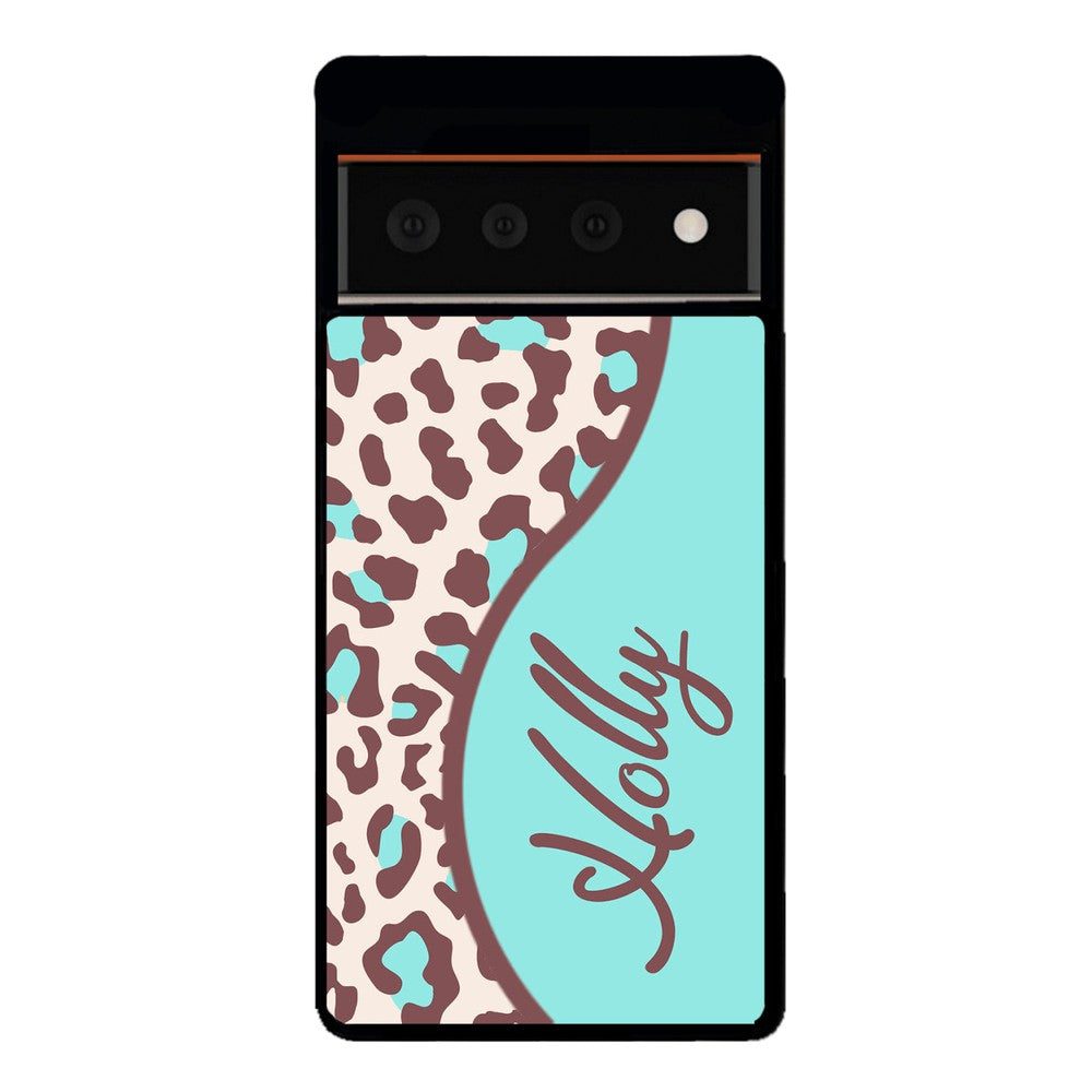 Teal and Brown Leopard Curvy Personalized | Google Phone Case