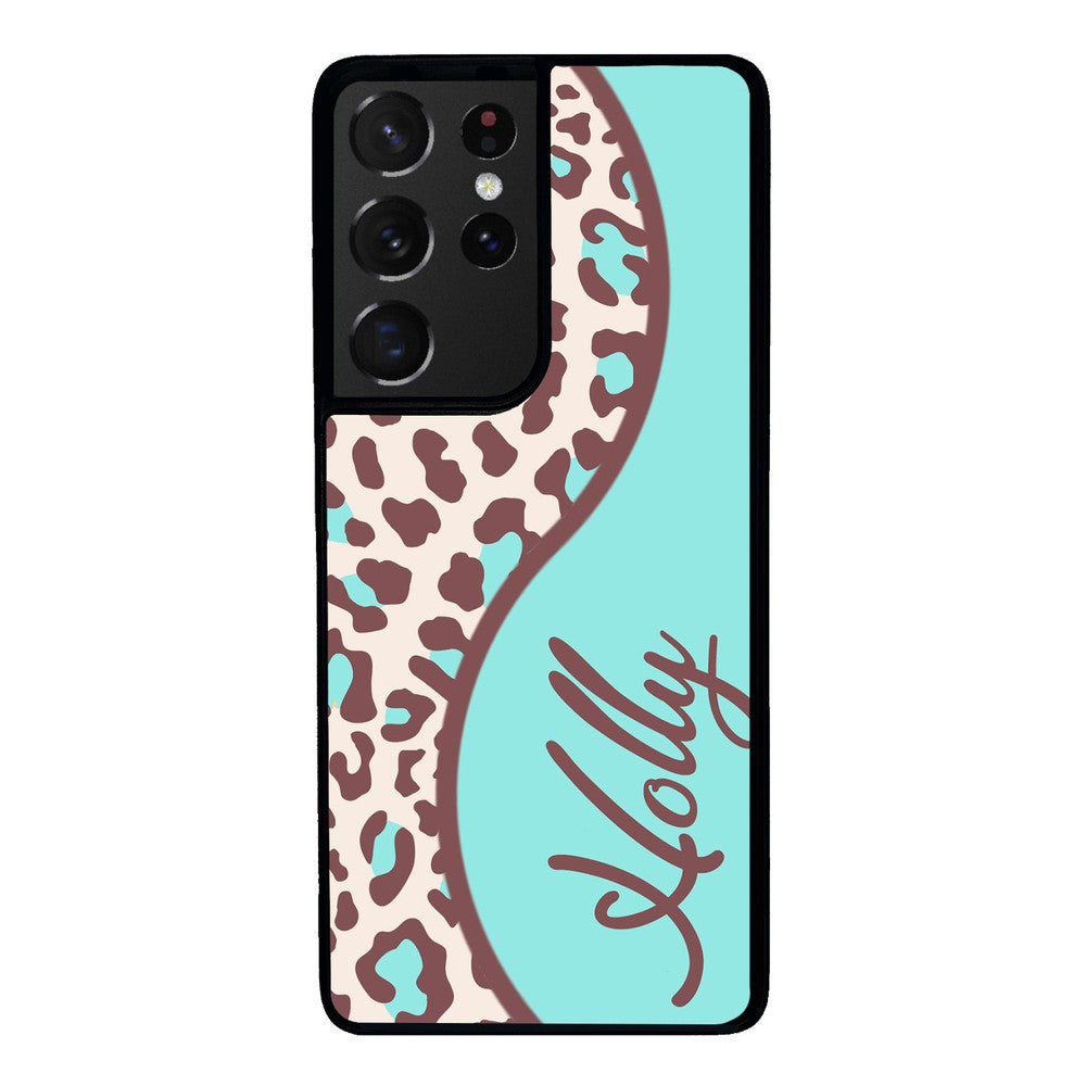 Teal and Brown Leopard Curvy Personalized | Samsung Phone Case