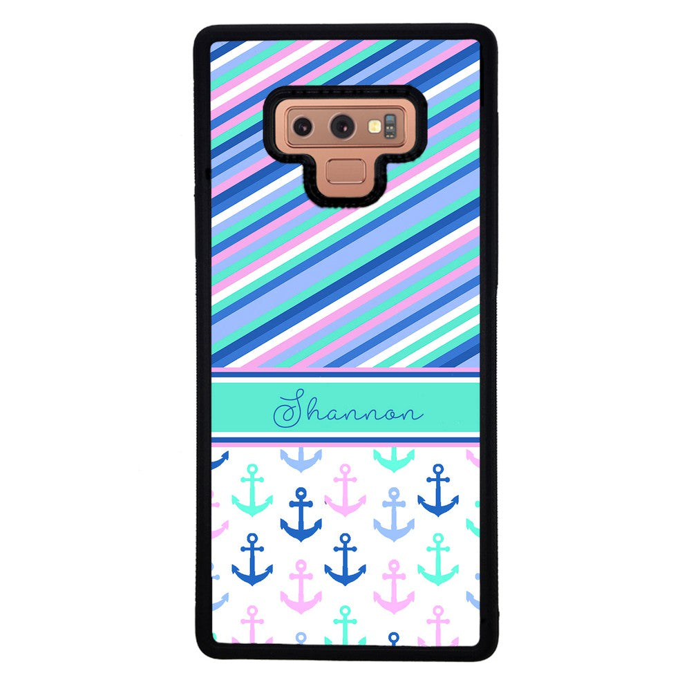 Nautical Pinstripes Anchors Personalized | Samsung Phone Case