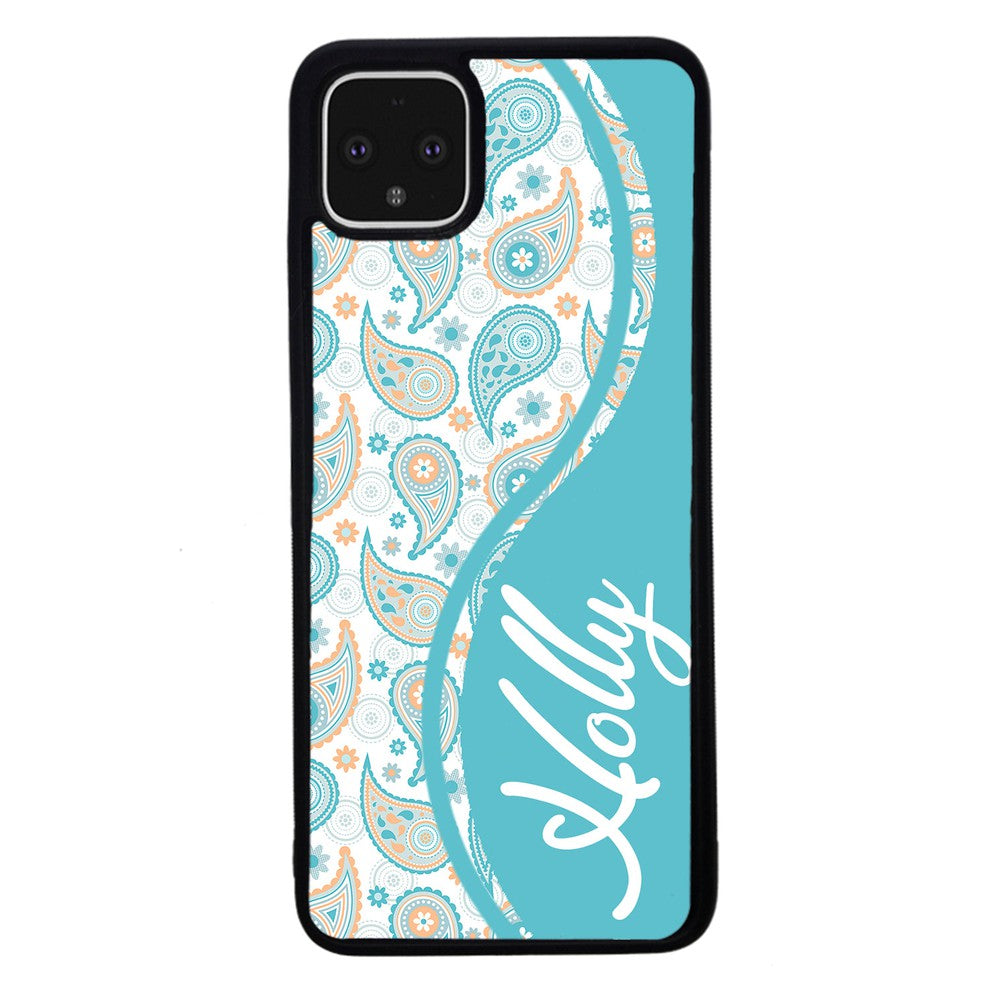 Teal Blue and Orange Paisley Personalized | Google Phone Case