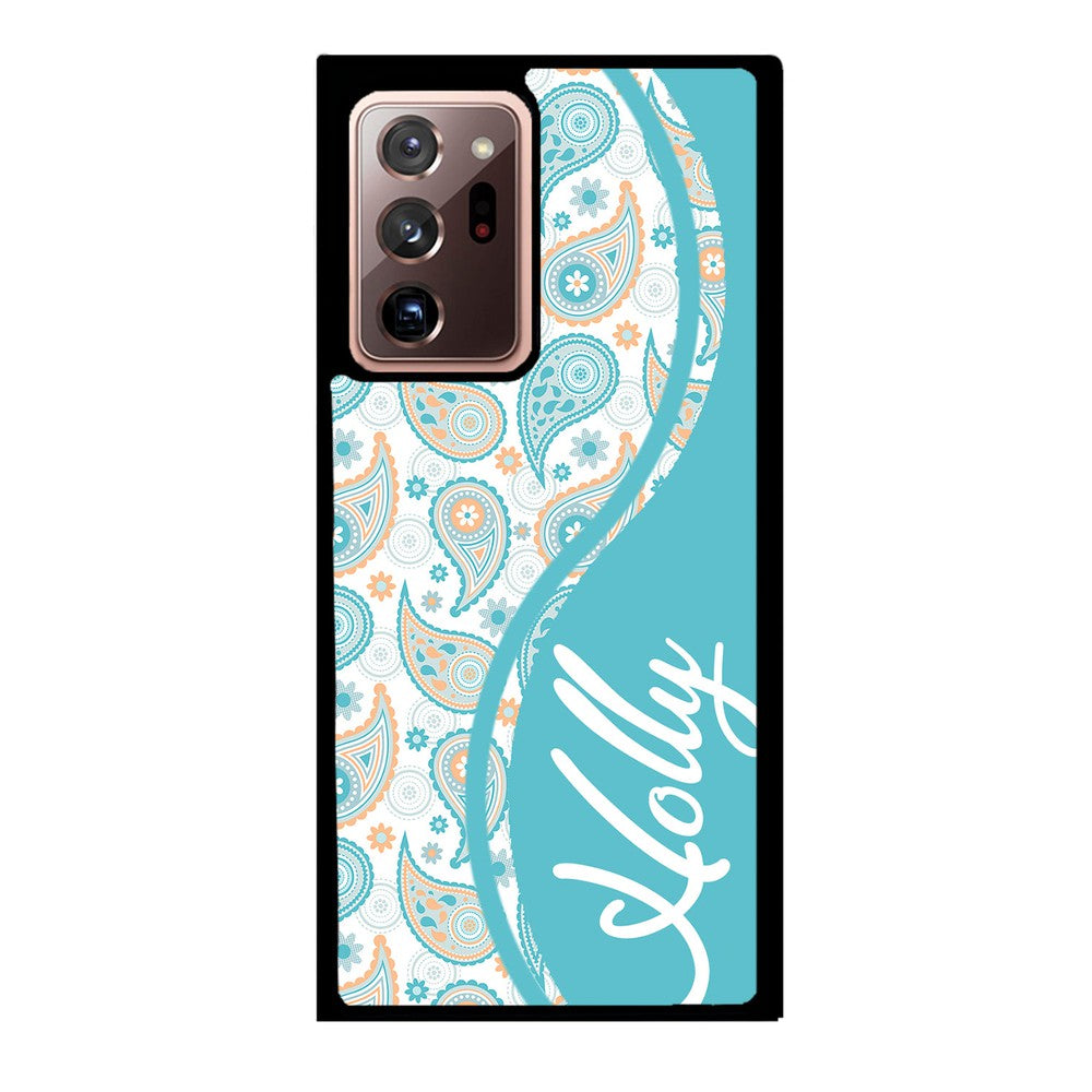 Teal Blue and Orange Paisley Personalized | Samsung Phone Case