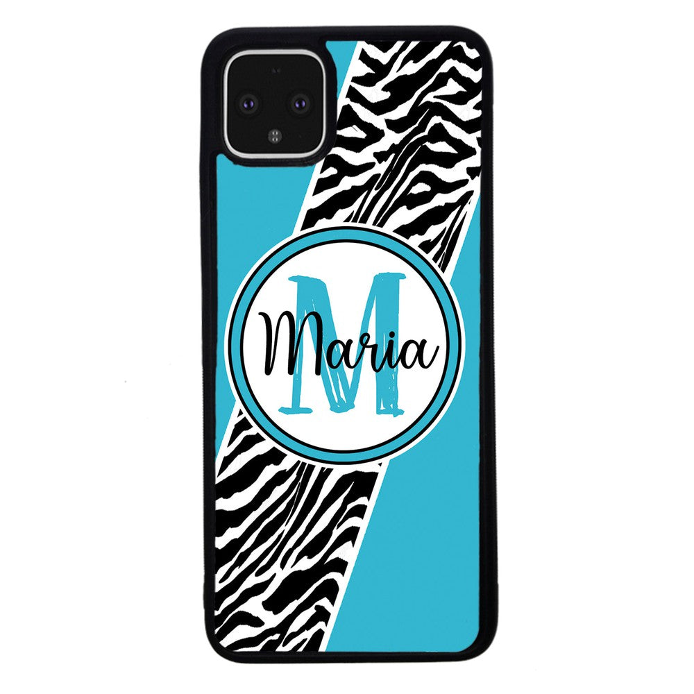 Zebra Skin Stripe Blue Teal Personalized | Google Phone Case