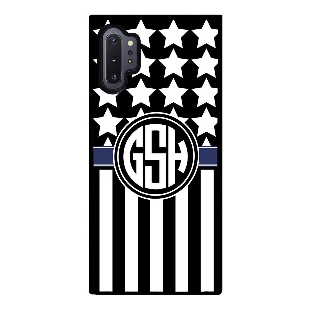 American Flag Cop Blue Line Circle Monogram | Samsung Phone Case