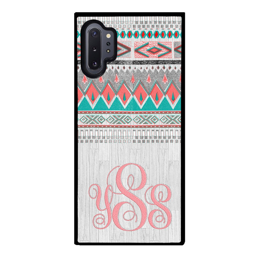 Pink and Green Tribal Wood Monogram | Samsung Phone Case