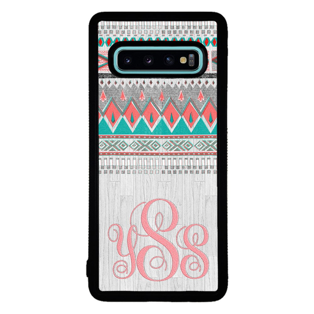 Pink and Green Tribal Wood Monogram | Samsung Phone Case