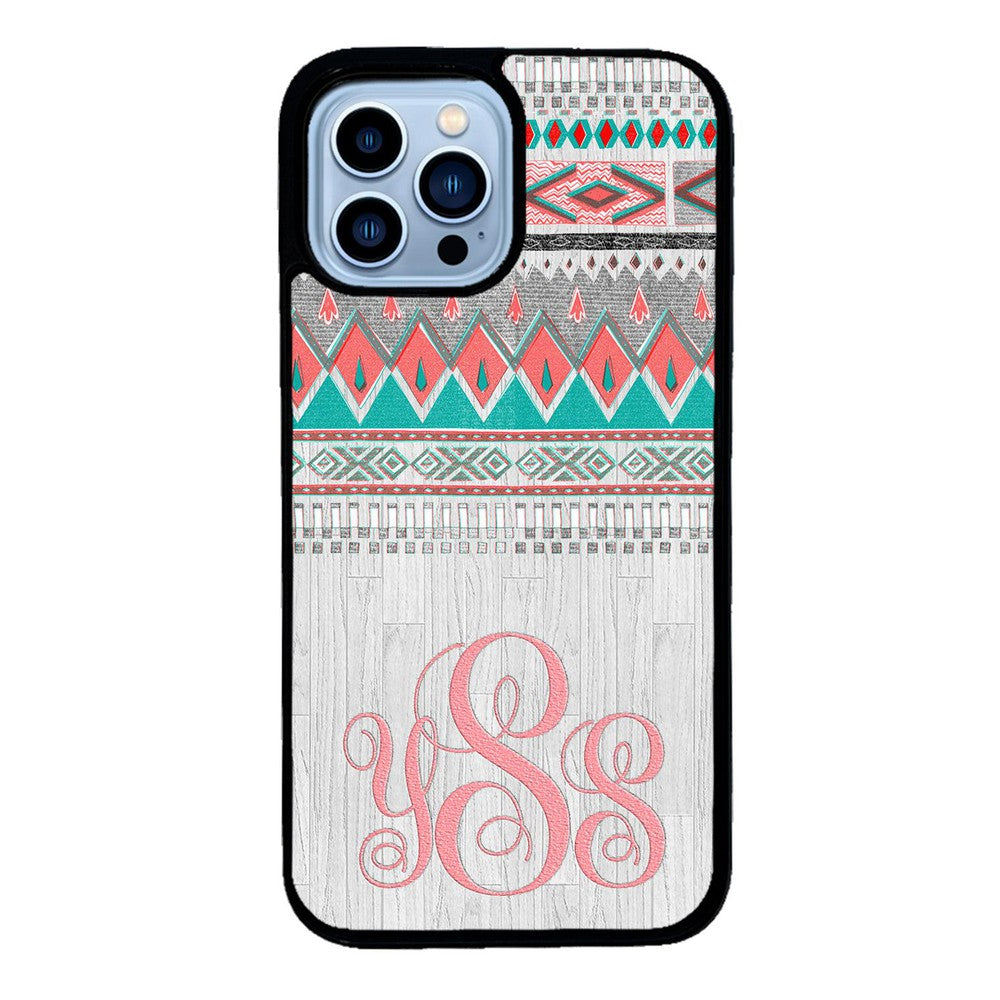 Pink and Green Tribal Wood Monogram | Apple iPhone Case