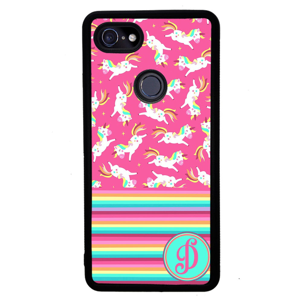 Rainbow Stripes Pink Unicorn Initial | Google Phone Case