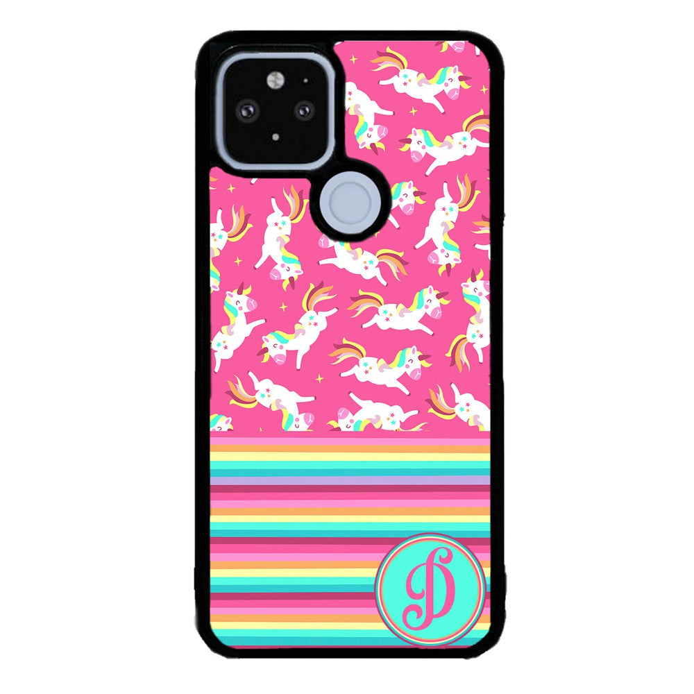 Rainbow Stripes Pink Unicorn Initial | Google Phone Case