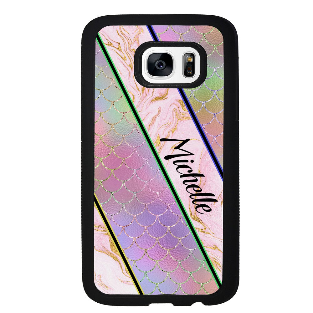 Unicorn Mermaid Scale Pink Marble Personalized | Samsung Phone Case