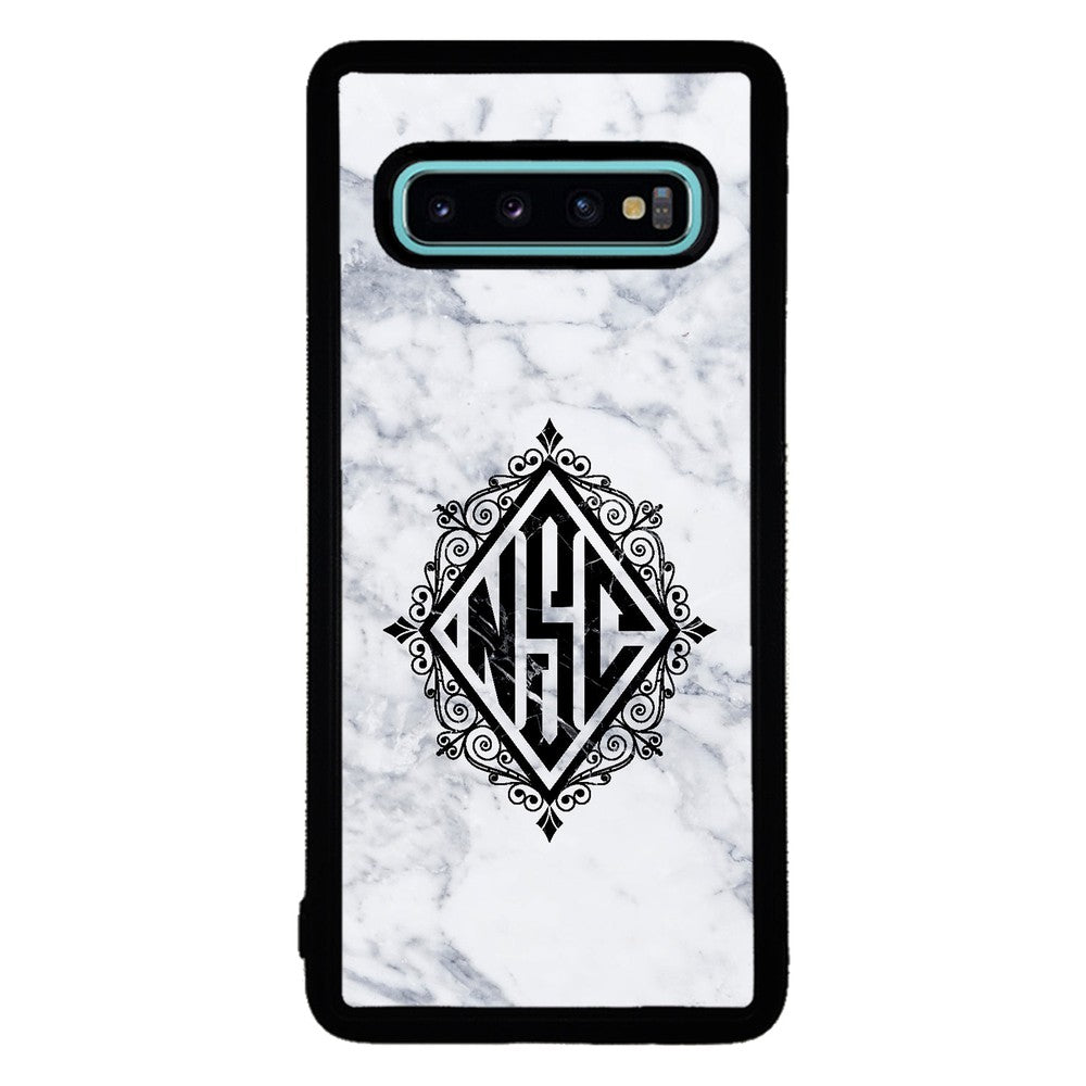 White Marble Diamond Monogram | Samsung Phone Case