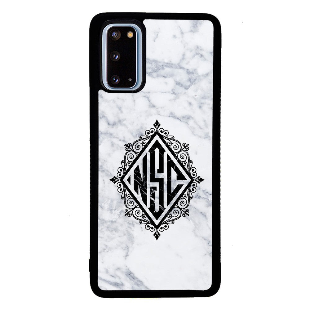 White Marble Diamond Monogram | Samsung Phone Case