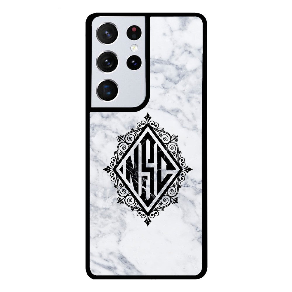 White Marble Diamond Monogram | Samsung Phone Case