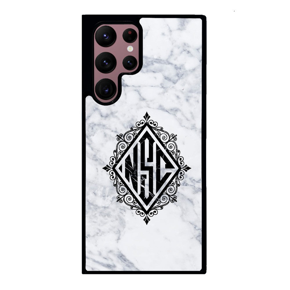 White Marble Diamond Monogram | Samsung Phone Case