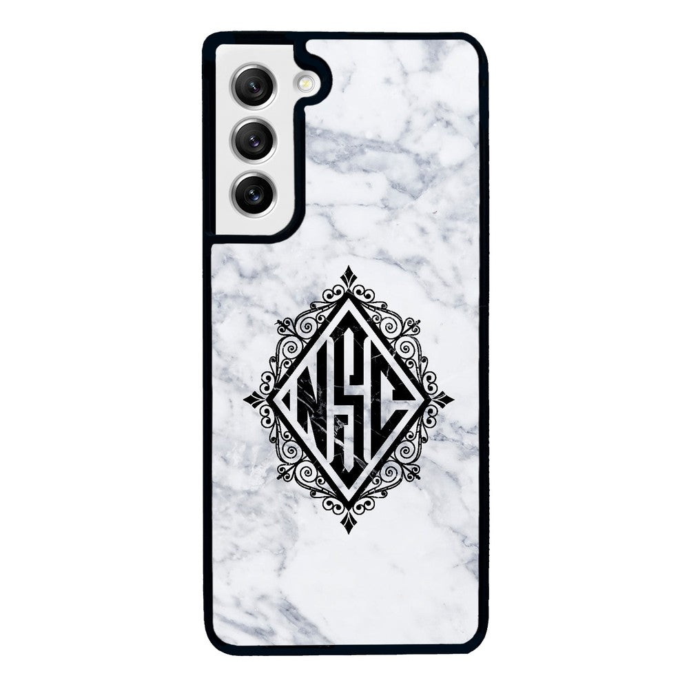 White Marble Diamond Monogram | Samsung Phone Case