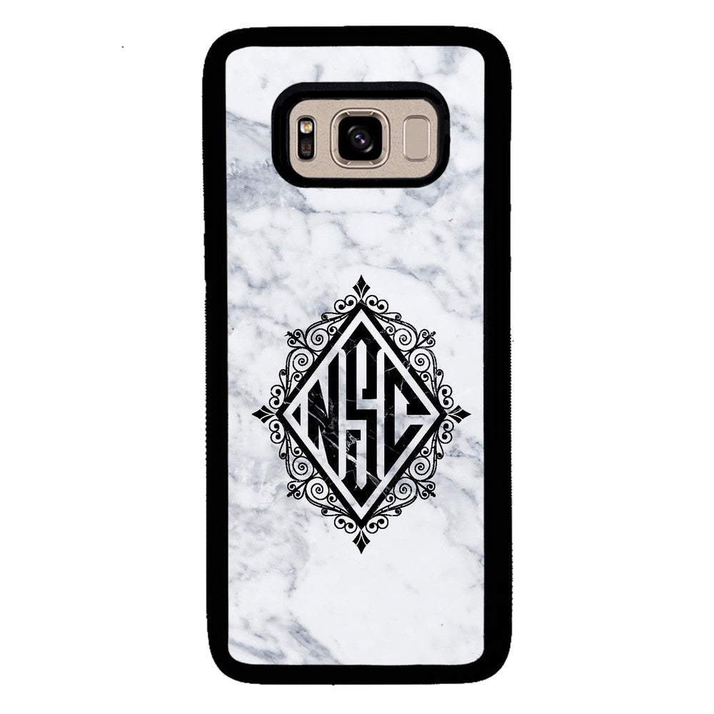 White Marble Diamond Monogram | Samsung Phone Case