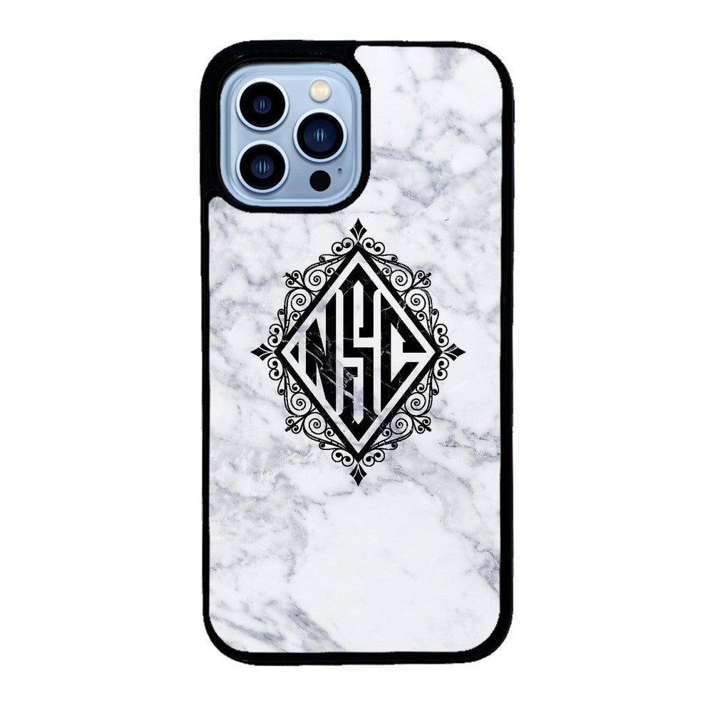 White Marble Diamond Monogram | Apple iPhone Case
