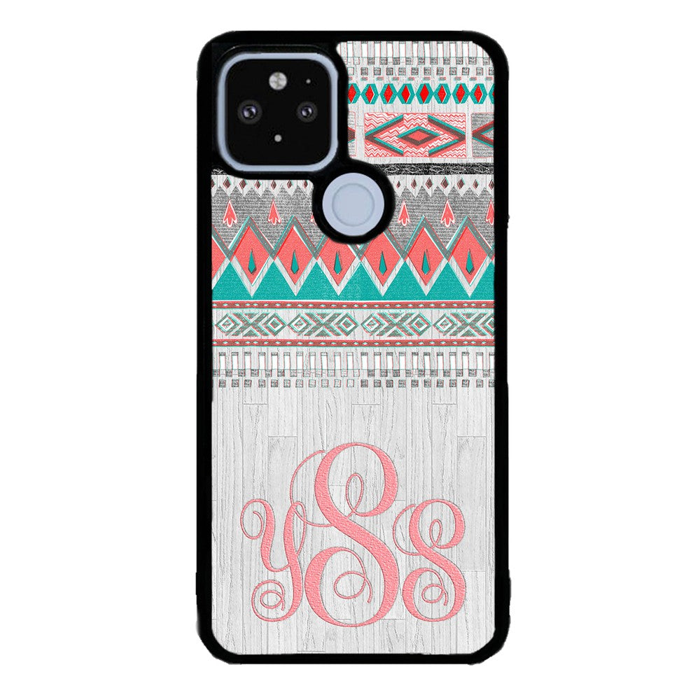 Pink and Green Tribal Wood Monogram | Google Phone Case