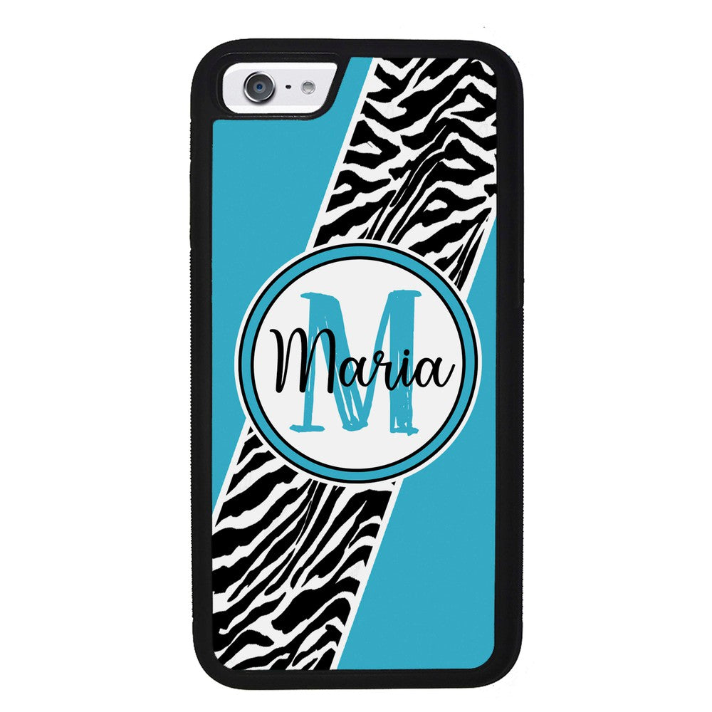 Zebra Skin Stripe Blue Teal Personalized | Apple iPhone Case