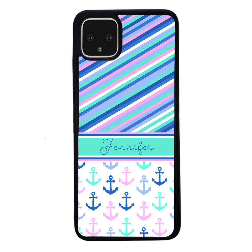 Nautical Pinstripes Anchors Personalized | Google Phone Case